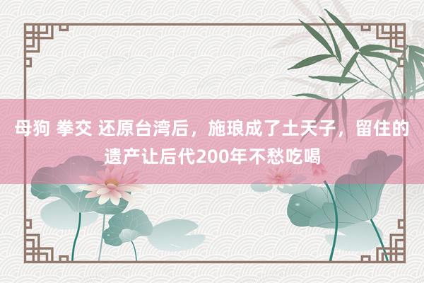 母狗 拳交 还原台湾后，施琅成了土天子，留住的遗产让后代200年不愁吃喝